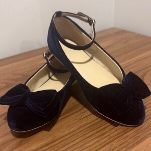 Janie and Jack Elegant Navy Velvet girls Shoes with Bow